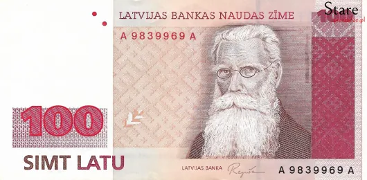 Przód banknotu 100 łatów łotewskich 1992 r.