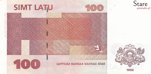 Tył banknotu 100 łatów łotewskich 1992 r.