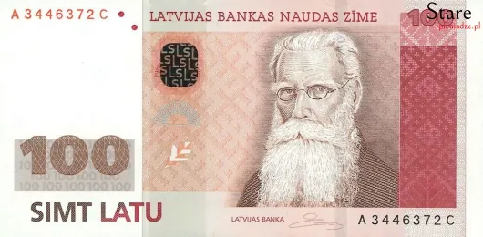 Przód banknotu 100 łatów łotewskich 2007 r.