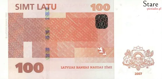 Tył banknotu 100 łatów łotewskich 2007 r.
