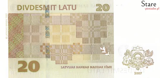 Tył banknotu 20 łatów łotewskich 2007 r.