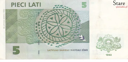 Tył banknotu 5 łatów łotewskich 1992 r.