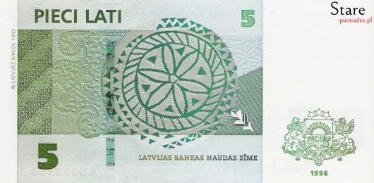 Tył banknotu 5 łatów łotewskich 1996 r.