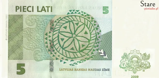 Tył banknotu 5 łatów łotewskich 2006 r.