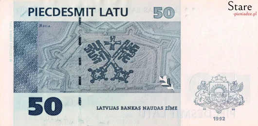 Tył banknotu 50 łatów łotewskich 1992 r.