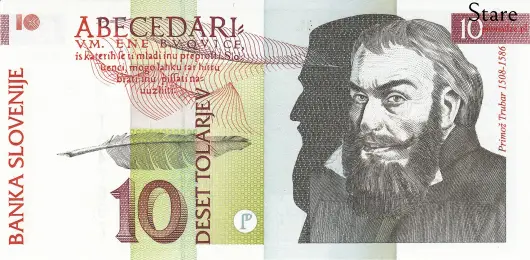 Przód banknotu 10 tolarów słoweńskich