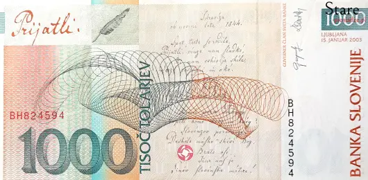 Tył banknotu 1000 tolarów słoweńskich