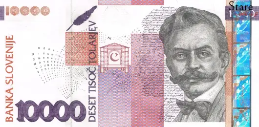 Przód banknotu 10000 tolarów słoweńskich