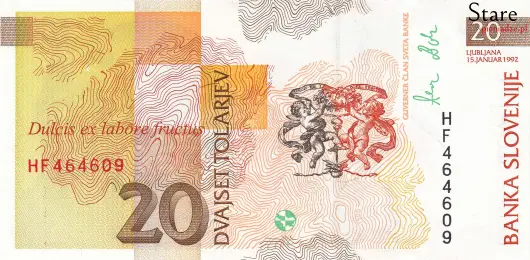 Tył banknotu 20 tolarów słoweńskich