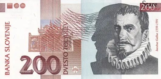 Przód banknotu 200 tolarów słoweńskich