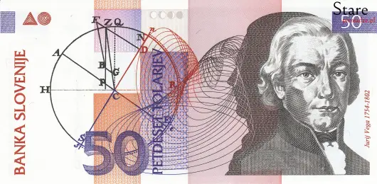 Przód banknotu 50 tolarów słoweńskich