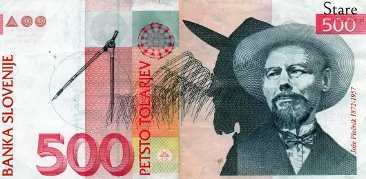 Przód banknotu 500 tolarów słoweńskich