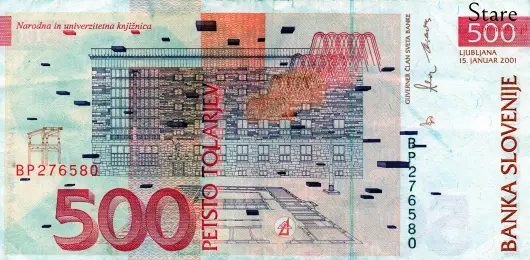 Tył banknotu 500 tolarów słoweńskich