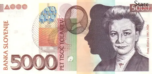 Przód banknotu 5000 tolarów słoweńskich