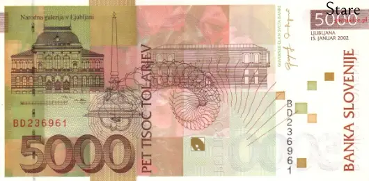 Tył banknotu 5000 tolarów słoweńskich